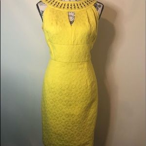 Muse Yellow Beaded Textured Dress Sz 8